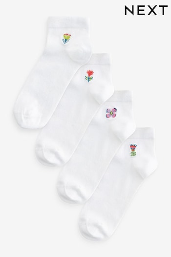 Flower Embroidered Motif White Trainers Socks 4 Pack (Q76145) | £10