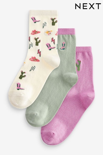 Teal/Pink Sparkle Cowgirl Ankle Socks 3 Pack (Q76159) | £9