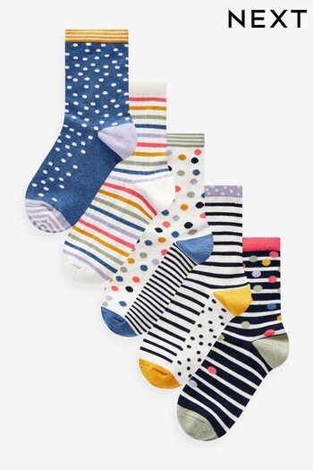 Ecru/Navy Spot Stripe Ankle Socks 5 Pack (Q76162) | £12