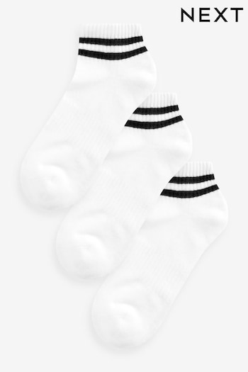White Stripe Cushion Sole Trainers Socks With Arch Support 3 Pack (Q76173) | £9