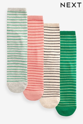Pink/Green/Grey/Oat Stripe Cushion Sole Ribbed Ankle Socks With Arch Support 4 Pack (Q76178) | £12