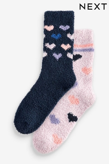 Navy/Purple Hearts Cosy Ankle Socks 2 Pack (Q76187) | £8
