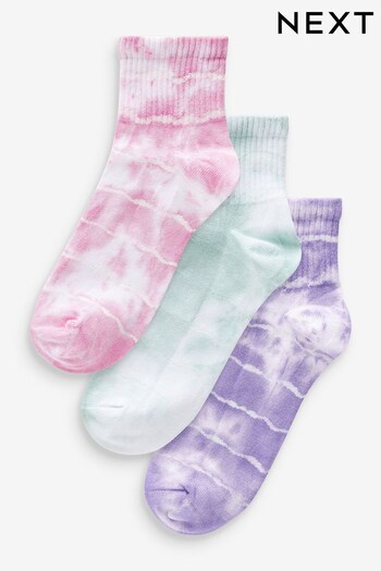 Pink/Lilac/Teal Tie Dye Cushion Sole Cropped Ankle Socks 3 Pack (Q76192) | £12