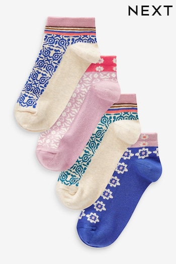 Blue/Pink Tile Print Trainers Socks 4 Pack (Q76207) | £9