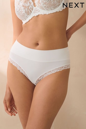 White High Rise High Leg Ultimate Comfort Brushed Lace Trim Knickers (Q76235) | £12