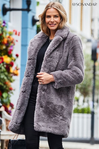 Sosandar Grey Luxe Faux Fur Coat (Q76337) | £135