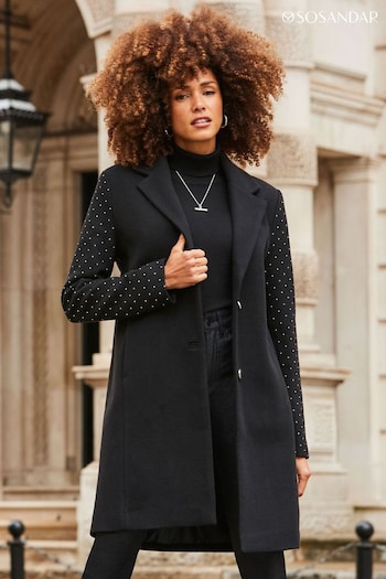 Sosandar Black Stud Sleeve Detail Formal Coat (Q76349) | £125
