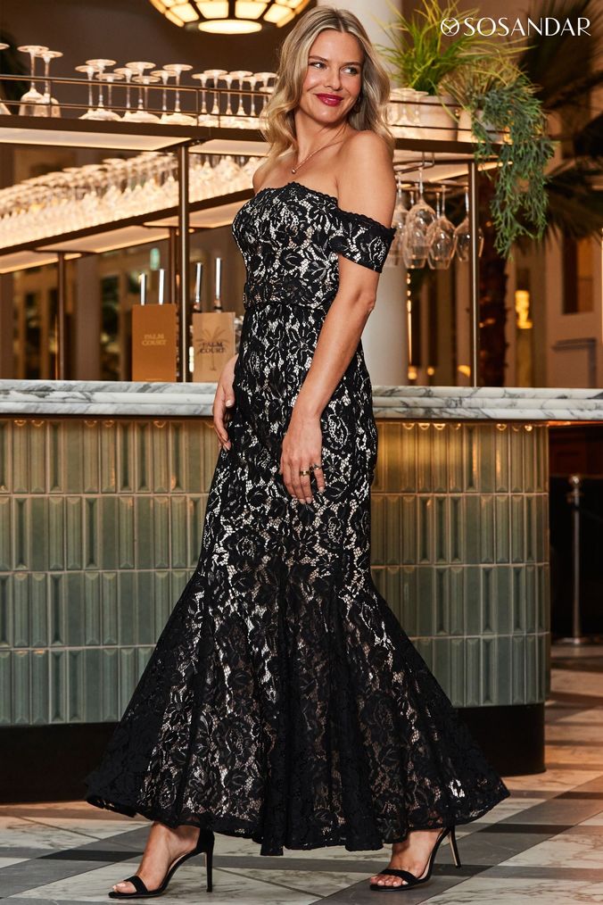 Black Bardot Off Shoulder Dresses Women s Check Dresses Next UK