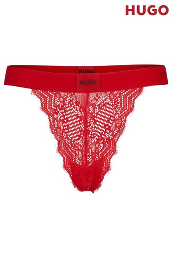 HUGO Red Thong In Geometric Lace With Red Logo Label (Q76495) | £24
