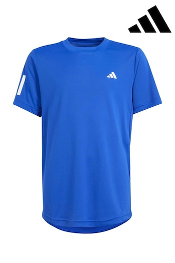 adidas Blue Club 3 Stripe T-Shirt (Q76503) | £23
