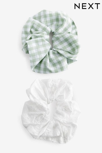 Green Gingham / White Broderie Scrunchies 2 Pack (Q76541) | £8