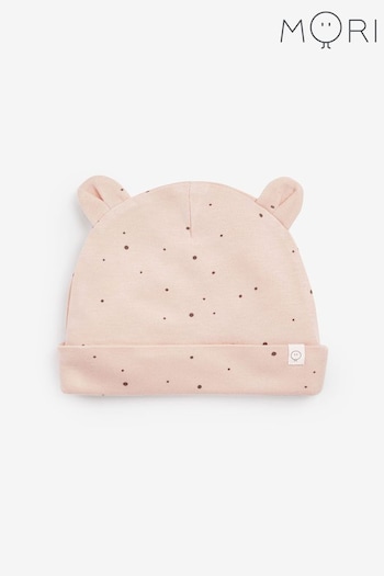 MORI Organic Cotton Pink Polka Dot Hat with Bear Ears (Q76542) | £12