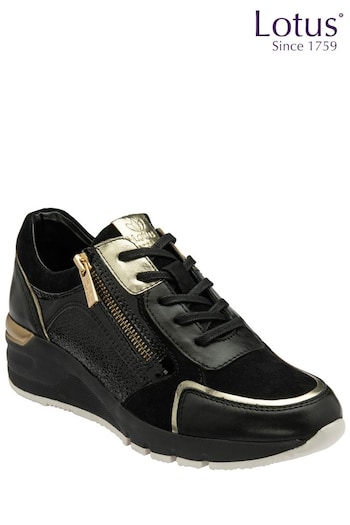 Lotus Black Leather Casual Zip-Up Trainers (Q76606) | £75
