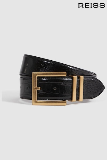 Reiss Black Brompton Patent Leather Crocodile Design Belt (Q76626) | £88