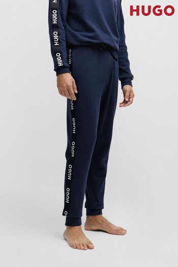HUGO Blue Cuffed Joggers In Organic Cotton With Logo Tape (Q76662) | £89