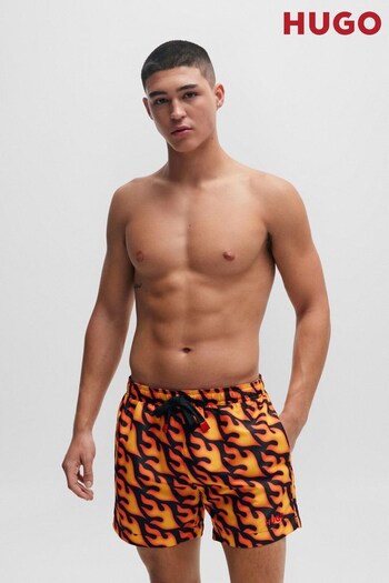 HUGO Red Swim Shorts With Flame Print and Logo (Q76674) | £79