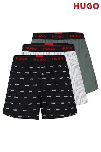 HUGO Green Cotton Boxers Shorts With Logo Waistbands 3 Pack (Q76675) | £59