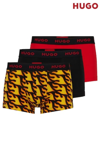 HUGO Red Patterned Stretch Cotton Logo Waistband 3-Pack Boxer Trunk (Q76681) | £42