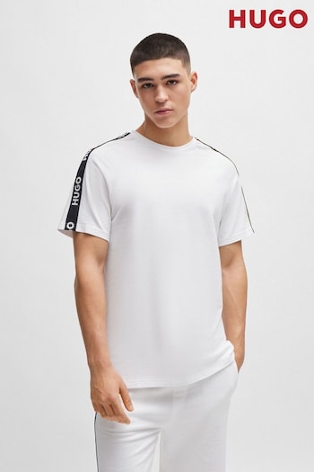 HUGO Relaxed Fit White T-Shirt In Stretch Cotton With Logo Tape (Q76683) | £59