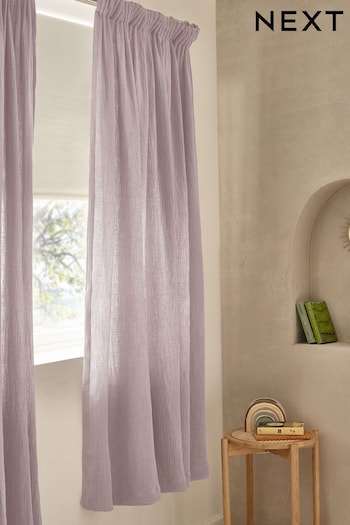 Lilac Purple 100% Cotton Crinkle Pencil Pleat Curtains (Q76692) | £25 - £55