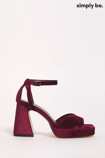 Simply Be Red Wide Fit Burgundy Platform Flared Heel Sandals (Q76698) | £35