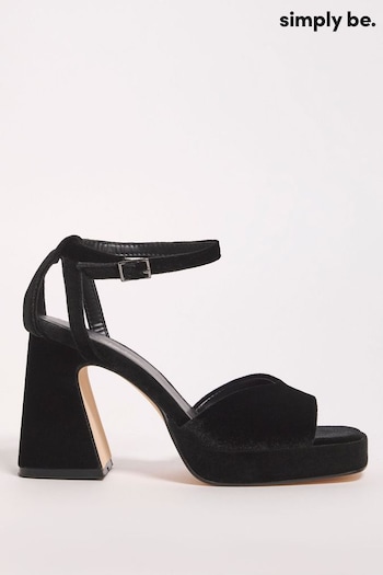 Simply Be Black Wide Fit Platform Flared Heel Sandals (Q76704) | £35