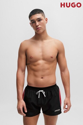 HUGO Fully Lined Swim Black Shorts In Quick Drying Fabric (Q76706) | £59