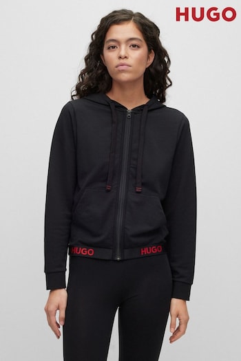 HUGO Regular-Fit Zip-Up Black Hoodie With Logo Waistband (Q76707) | £79
