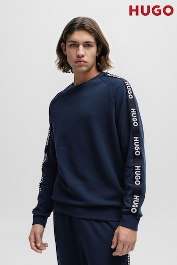 HUGO Blue Cotton-terry Sweatshirt With Logo Tape And Ribbed Cuffs (Q76708) | £89