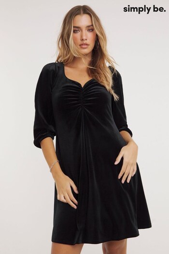 Simply Be Ruched Front Velour Tea Black Dress (Q76720) | £36