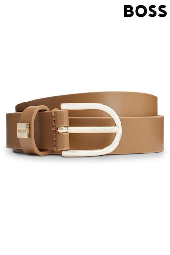 BOSS Natural Italian-leather Belt With Gold-tone Buckle (Q76730) | £59