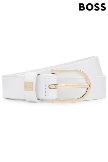 BOSS White Italian-leather Belt With Gold-tone Buckle (Q76753) | £59