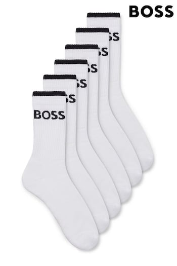 BOSS White Six-Pack of Ribbed Short Socks in a Cotton Blend (Q76755) | £35