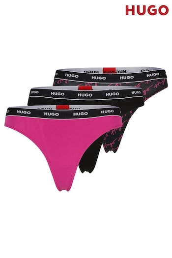 HUGO Purple Stretch-Cotton Thongs Pack Of 3 With Logo Waistbands (Q76760) | £42