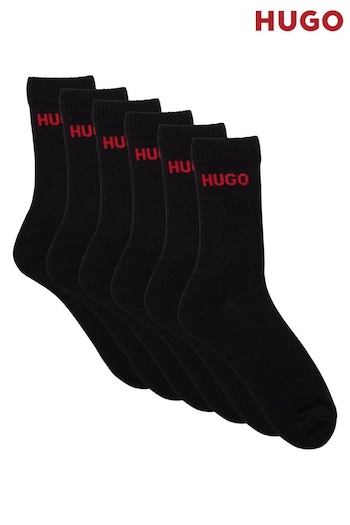 HUGO Quarter Length Black Socks with Logo Detail 6 Pack (Q76764) | £35