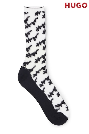 HUGO Regular-Length Transparent Black Socks With Handwritten Logos (Q76770) | £16