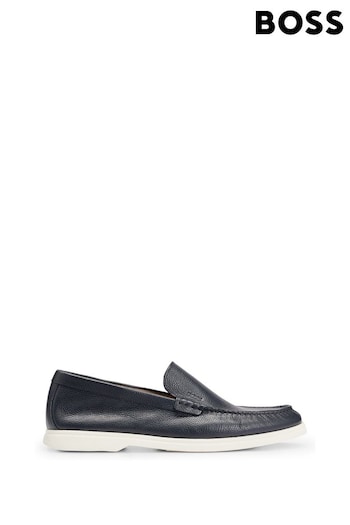 BOSS Blue Tumbled-Leather Loafers With Contrast Outsole (Q76779) | £199