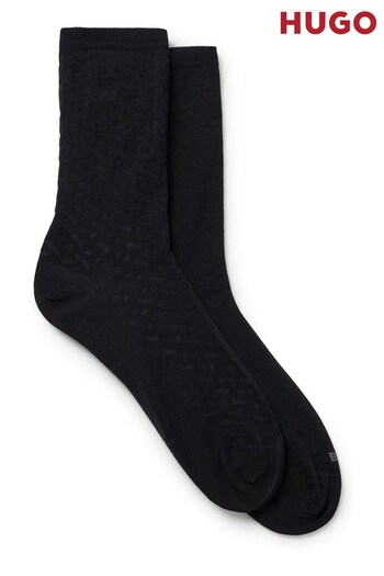 HUGO Regular Length Black Socks 2 Pack In Stretch Cotton (Q76783) | £20