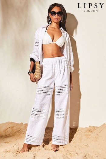 Lipsy White Broderie Holiday Cover Up Sport Trousers (Q76796) | £40