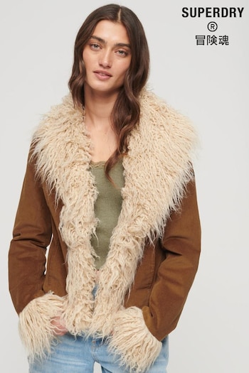 Superdry Brown Crop Quilt Line Afghan Jacket (Q76832) | £90