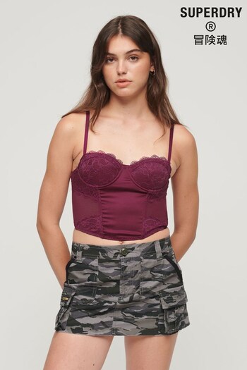 Superdry Red Lace Satin Midi Corset Top (Q76835) | £40