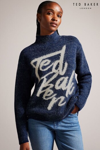 Ted Baker Blue Branded Jacquard Knitted Jumper (Q76842) | £125