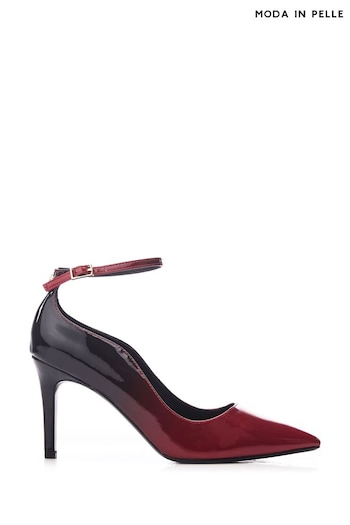Moda in Pelle Cristel Swirl Cut Topline Ankle Strap Court Black Shoes (Q76871) | £89