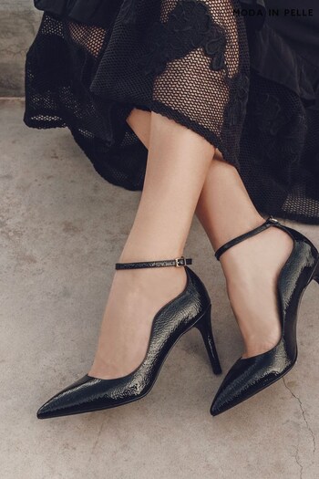 Moda in Pelle Cristel Swirl Cut Topline Ankle Strap Court Black Shoes (Q76918) | £89