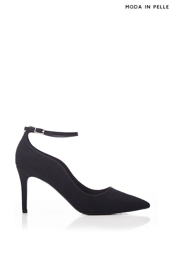 Moda in Pelle Cristel Swirl Cut Topline Ankle Strap Court Black Shoes (Q76919) | £89