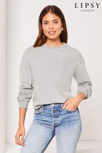 Lipsy Grey Round Neck Pearl Sweatshirt (Q76929) | £35