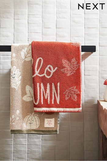 Multi Hand Autumn Leaf 100% Cotton Towels Set of 2 (Q76937) | £18