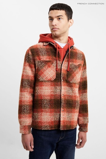 French Connection Orange Rust Heavy Check Overshirt Long Sleeve Shirt (Q76969) | £60