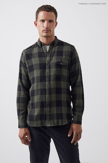 French Connection Large Green Gingham Flannel Long Sleeve Shirt (Q76975) | £35