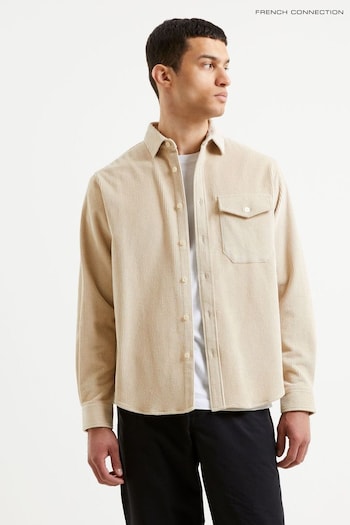 French Connection Washed Cord Shacket Long Sleeve Cream Shirt (Q77026) | £55